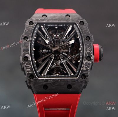 Swiss Clone Richard Mille RM12-01 Tourbillon Watch Carbon TPT Rubber Strap